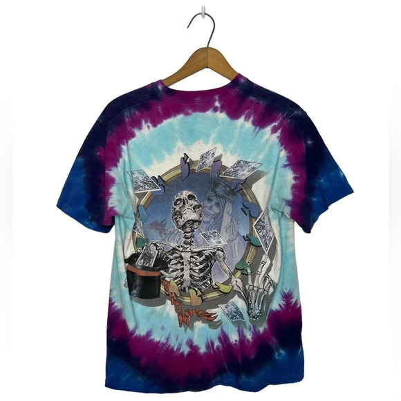 Vintage 1999 Grateful Dead Liquid Blue Tie Dye Skeleton Magician Double Sided - Picture 7 of 13